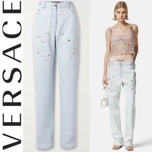 Versace Embellished Straight Leg Jeans